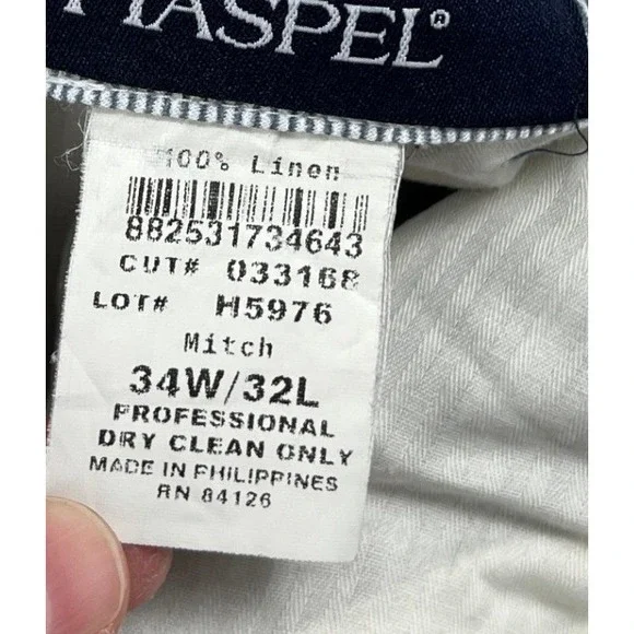 Haspel Mens 34W 32L Navy Blue 100% Linen Dress Pants Flat Front - Picture 5 of 5